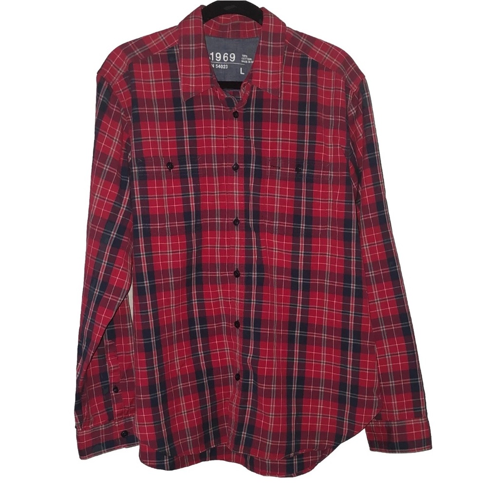 Gap 1969 Mens Cotton Red/Blue Plaid Shirt Size L Button Up Western Rodeo Top